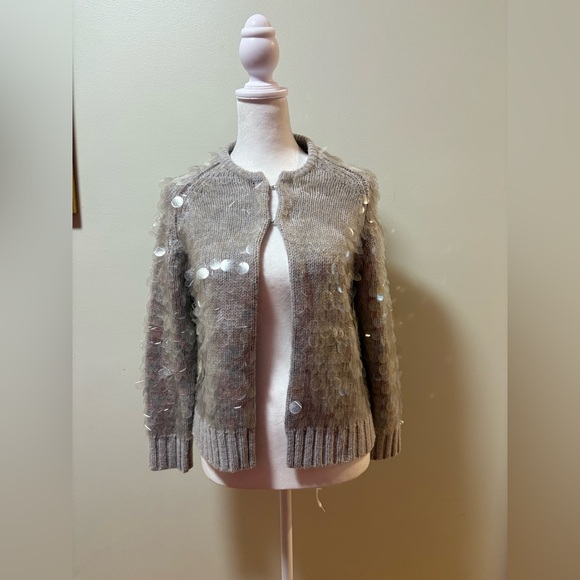 J. Crew Sweaters - J.Crew wool sweater cardigan clear sequence light gray S